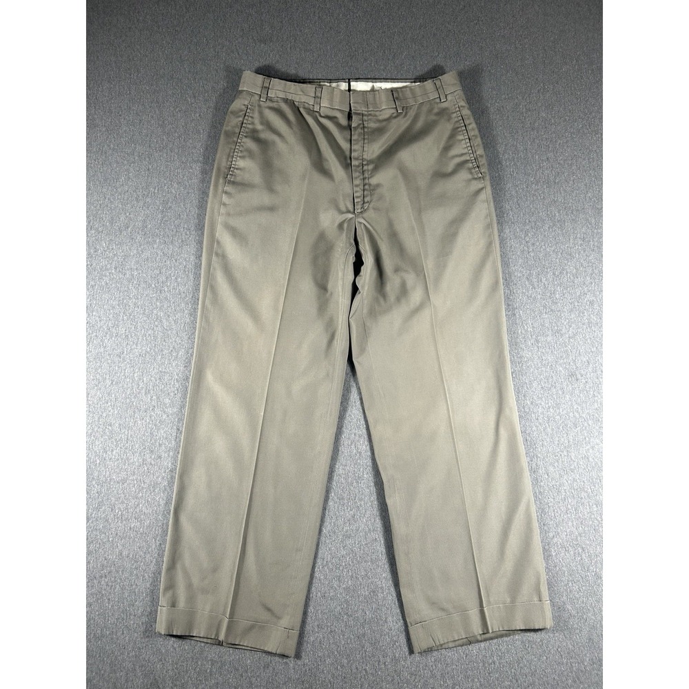 Brooks Brothers Mens Olive Khaki Chino Dress Pants Pleated Cuffed USA Made 38x38